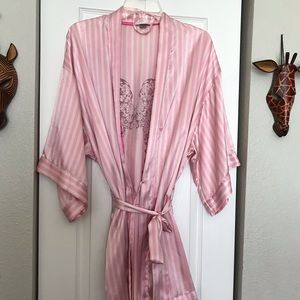 Victoria Secret silky Pink and white striped robe